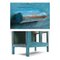 Wooden Glass Cabinet with Blue Patina and 2 Drawers 3