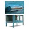 Wooden Glass Cabinet with Blue Patina and 2 Drawers, Image 3