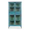 Wooden Glass Cabinet with Blue Patina and 2 Drawers 1