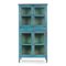 Wooden Glass Cabinet with Blue Patina and 2 Drawers, Image 1