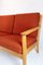 Oak and Red Wool Three-Seat Sofa by Hans J. Wegner for Getama, 1960s 7