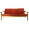 Oak and Red Wool Three-Seat Sofa by Hans J. Wegner for Getama, 1960s 1