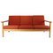 Oak and Red Wool Three-Seat Sofa by Hans J. Wegner for Getama, 1960s, Image 1