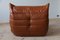 Vintage Whiskey Brown Togo Lounge Chair & Pouf by Michel Ducaroy for Ligne Roset, 1973, Set of 2 8