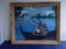 Artmann, Art Deco Pavatex, South Sea Canoe and Flamingo, Oil Painting with Bamboo Frame 1