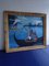 Artmann, Art Deco Pavatex, South Sea Canoe and Flamingo, Oil Painting with Bamboo Frame, Image 2