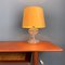 M1 Table Lamp by Ingo Maurer with Glass Base and Yellow Silk Shade, 1960s 5