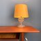 M1 Table Lamp by Ingo Maurer with Glass Base and Yellow Silk Shade, 1960s, Image 5