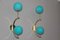 Mid-Century Italian Modern Brass and Turquoise Blue Glass Sconces, 1990s, Set of 2 1