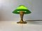 Kleine Italienische Vintage Tischlampe aus Messing & Grünem Glas, 1950er 3