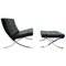 Barcelona Chair with Ottoman in Black Leather by Ludwig Mies van der Roh for Knoll International, 1960s, Set of 2 1