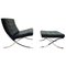 Chaise Barcelona avec Ottomane en Cuir Noir par Ludwig Mies van der Roh pour Knoll International, 1960s, Set de 2 1