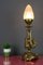 Lampada da tavolo Empire Style in peltro color bronzo e vetro smerigliato, inizio XX secolo, Immagine 3