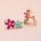 Boucles d'Oreilles Florales en Or, Emeraude et Rubis, 1990s, Set de 2 1