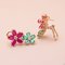Gold, Emerald, and Ruby Floral Earrings, 1990s, Set of 2, Image 1