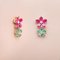 Boucles d'Oreilles Florales en Or, Emeraude et Rubis, 1990s, Set de 2 2