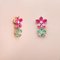 Gold, Emerald, and Ruby Floral Earrings, 1990s, Set of 2, Image 2