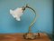 Lampe de Bureau Col de Cygne en Laiton Style Art Nouveau Portugais avec Abat-Jour Tulipe Ajustable en Verre Givré 1