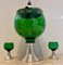 Mid-Century French Green Glass Punch Bowl with Top & Cups or Glasses, 1950s, Set of 3 1