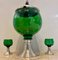 Ponchera francesa Mid-Century de vidrio verde con superficie y vasos o vasos, años 50. Juego de 3, Imagen 1