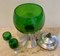 Mid-Century French Green Glass Punch Bowl with Top & Cups or Glasses, 1950s, Set of 3 7