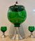 Mid-Century French Green Glass Punch Bowl with Top & Cups or Glasses, 1950s, Set of 3 3