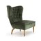 Green Velvet Armchair with Quilted Backrest, 1930s 1