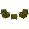 Mid-Century Armchairs & Footstool with Wheels, Set of 3, Image 1