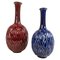 Mid-Century Blue and Red Peacock Vases by Sven Erik Skawonius Upsala Ekeby, 1950s, Set of 2 1