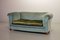 2-Sitzer viktorianisches Chesterfield Sofa in blauem Mattleder und Moosgrünem Samt, 1950er 21