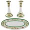 Candlesticks and Dish Set in Hand-Painted Porcelain from Limoges, France, Set of 3 1