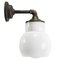 Vintage Industrial White Porcelain Opaline Milk Glass Brass Wall Lamp, Image 1