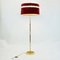 Lampada da terra Mid-Century in ottone e cristallo con paralume in velluto rosso, Immagine 9