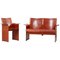 Loveseat and Chair in Dark Cognac Leather by Tito Agnoli for Matteo Grasse, Italy, Set of 2 1