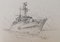 David Hawker, War Ship ink Painting, 1980s 1