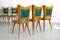 Sedie da pranzo in legno con rivestimento verde, Italia, anni '50, set di 6, Immagine 14