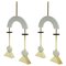 Mid-Century Modern Style White Lacquered Wood and Bronze Pendant Lamps 2