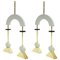 Mid-Century Modern Style White Lacquered Wood and Bronze Pendant Lamps, Set of 2 1