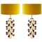 Mid-Century Modern Style Italian Brass and Murano Glass Table Lamps, Set of 2 1