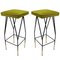 Italian Mid Century Square Black Lacquered Iron and Lime Cotton Velvet Stool 2