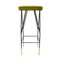 Italian Mid Century Square Black Lacquered Iron and Lime Cotton Velvet Stool 4