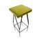 Italian Mid Century Square Black Lacquered Iron and Lime Cotton Velvet Stool 3