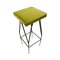 Italian Mid Century Square Black Lacquered Iron and Lime Cotton Velvet Stool, Image 3