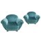 Blue Velvet French Armchairs, France, 1920s, Set of 2 1