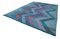 Blauer Handgeknüpfter Flatwave Kilim Teppich aus Geometrischer Wolle 3
