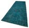 Turquoise Oriental Low Pile Hand Knotted Overdyed Runner Rug 3