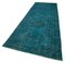 Turquoise Oriental Low Pile Hand Knotted Overdyed Runner Rug, Image 3