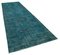 Turquoise Oriental Low Pile Hand Knotted Overdyed Runner Rug 2