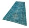 Turquoise Oriental Wool Hand Knotted Overdyed Runner Rug, Image 3