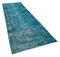 Turquoise Oriental Wool Hand Knotted Overdyed Runner Rug, Image 2